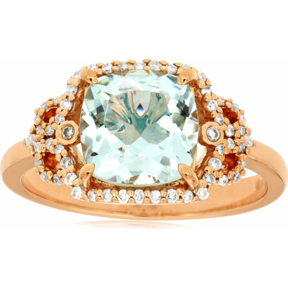 Royal 14K Rose Gold Cushion-Cut Aquamarine & Diamond Ring - 2.10 Carat Total Gem Weight