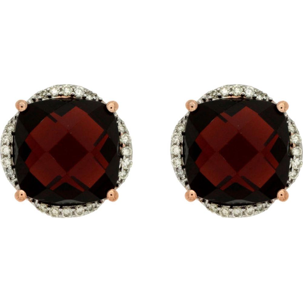 Royal 14K Rose Gold Cushion Cut Garnet & Diamond Accent Earrings - 6.85 Carat Total Gem Weight
