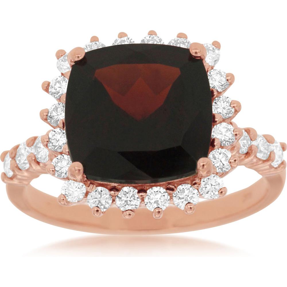 Royal 14K Rose Gold Cushion-Cut Garnet and Diamond Ring - 4.60 Carat Total Gem Weight