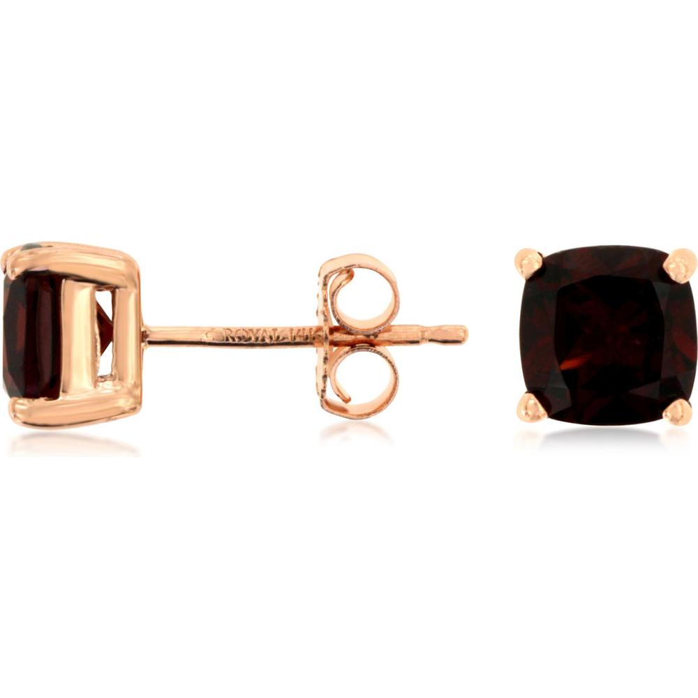 Royal 14K Rose Gold Cushion Cut Garnet Stud Earrings - 2.50 Carats Total Garnet Weight