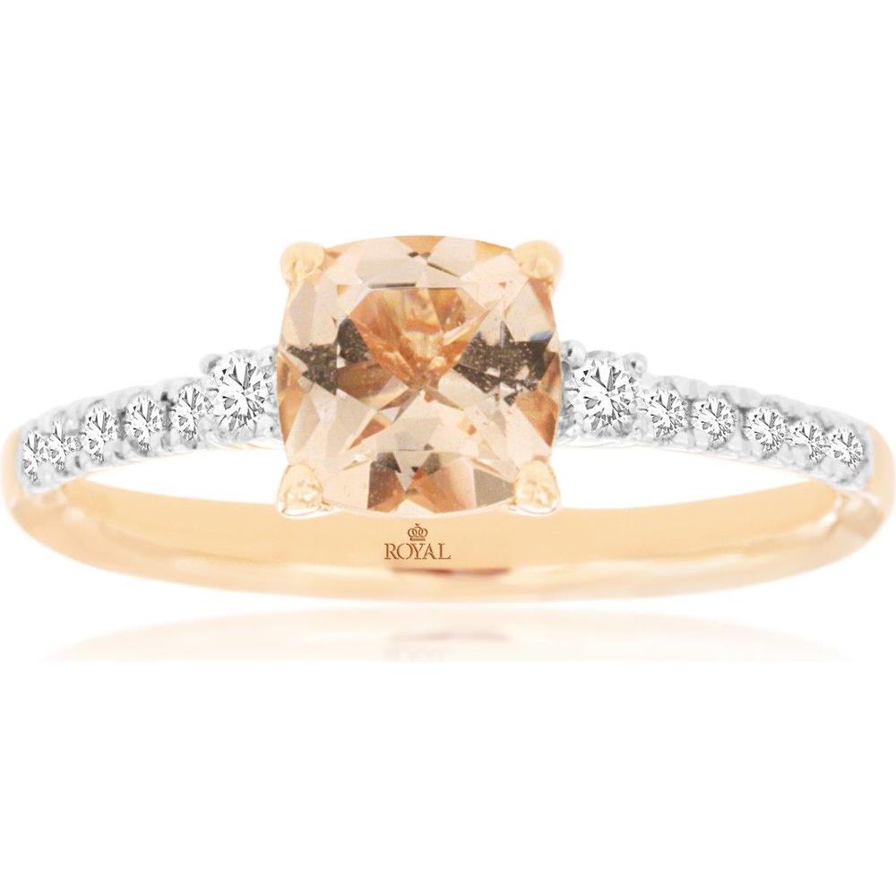 Royal 14K Rose Gold Cushion Cut Morganite and Diamond Ring - 0.71 Carat Total Gem Weight