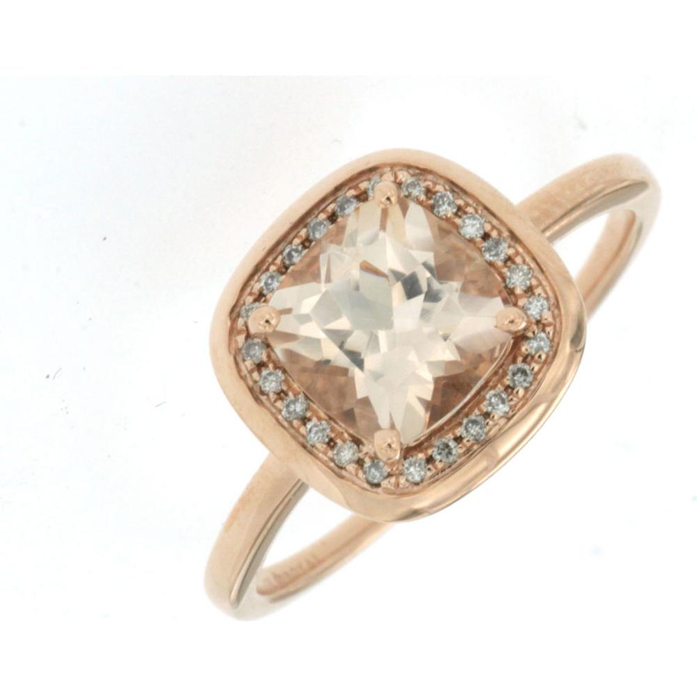 Royal 14K Rose Gold Cushion-Cut Morganite and Diamond Ring - 1.35 Carat Morganite, 0.09 Carat Diamonds