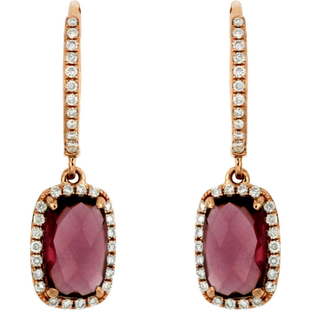 Royal 14K Rose Gold Cushion-Cut Rhodolite & Diamond Earrings - 3.06 Carat Total Gem Weight