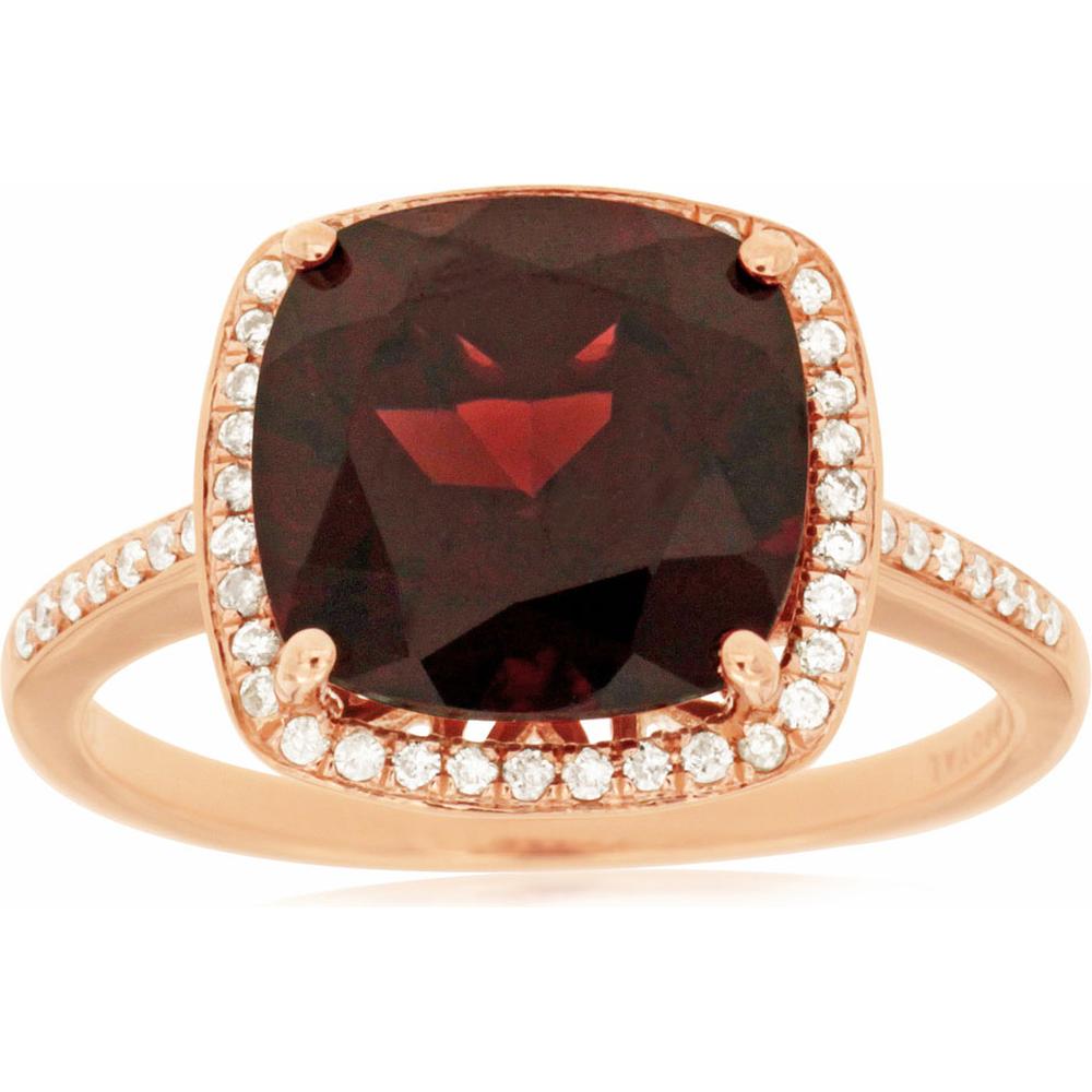 Royal 14K Rose Gold Cushion Cut Rhodolite Ring with Diamond Halo - 5.10 Carat Total Gem Weight