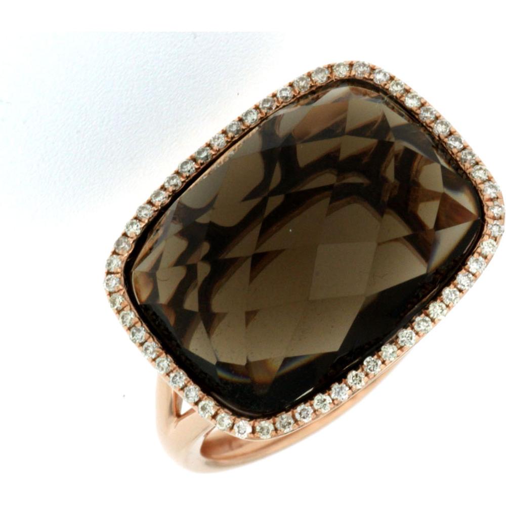 Royal 14K Rose Gold Cushion Cut Smoky Quartz & Diamond Ring - 8.65 Carat Total Gem Weight