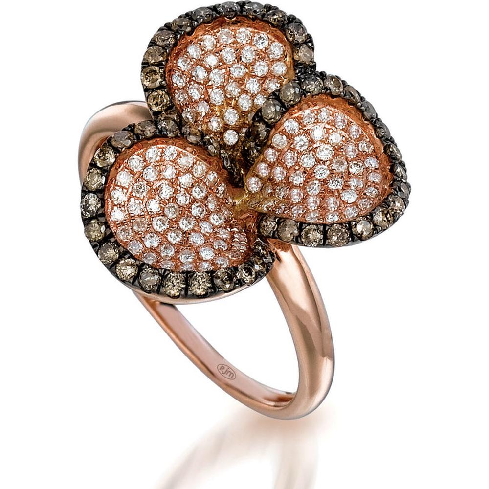 Royal 14K Rose Gold Dia & Mocha Diamond Floral Clover Ring - 0.35 Carat Total Diamond Weight