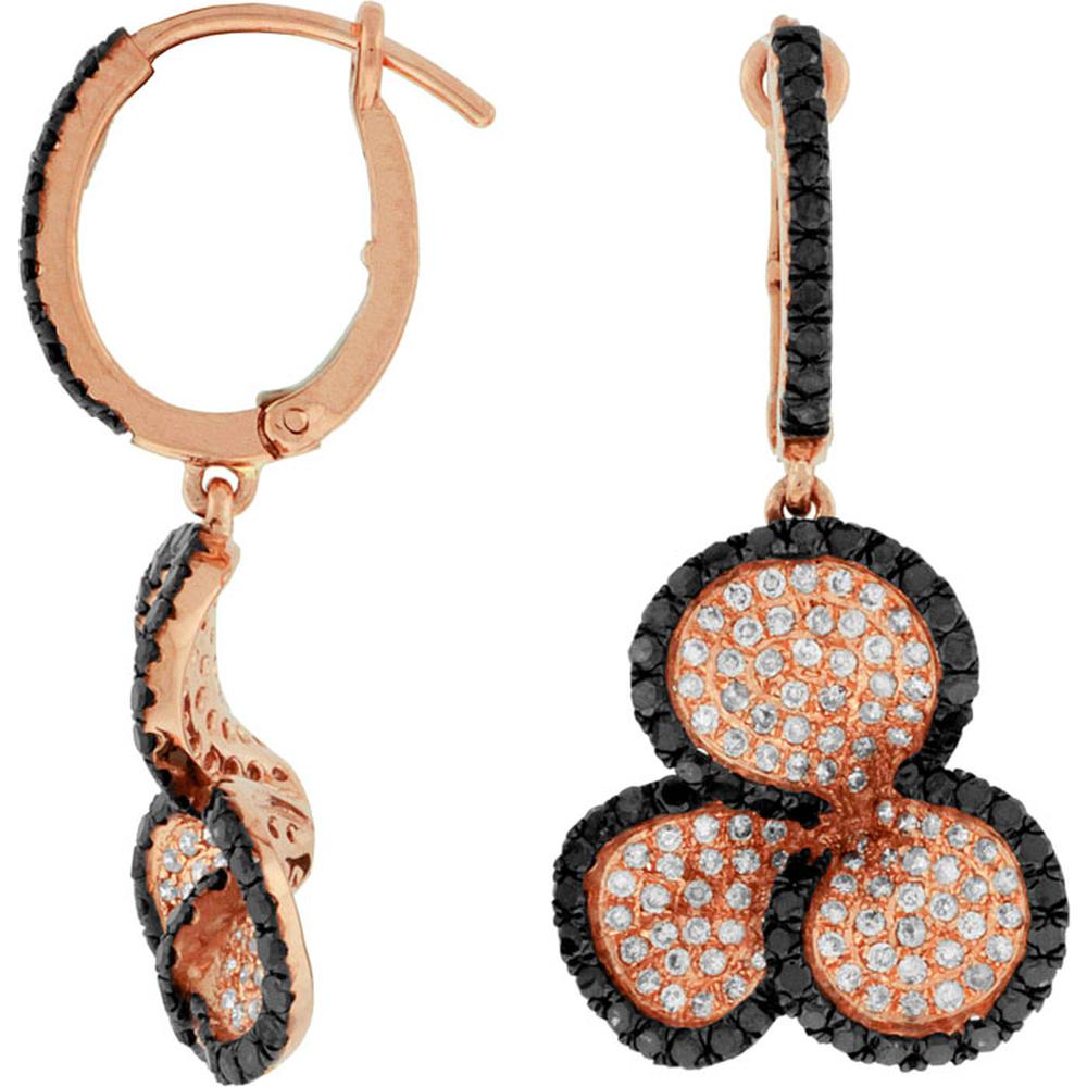 Royal 14K Rose Gold Diamond and Black Diamond Clover Earrings - 1.52 Carat Total Diamond Weight