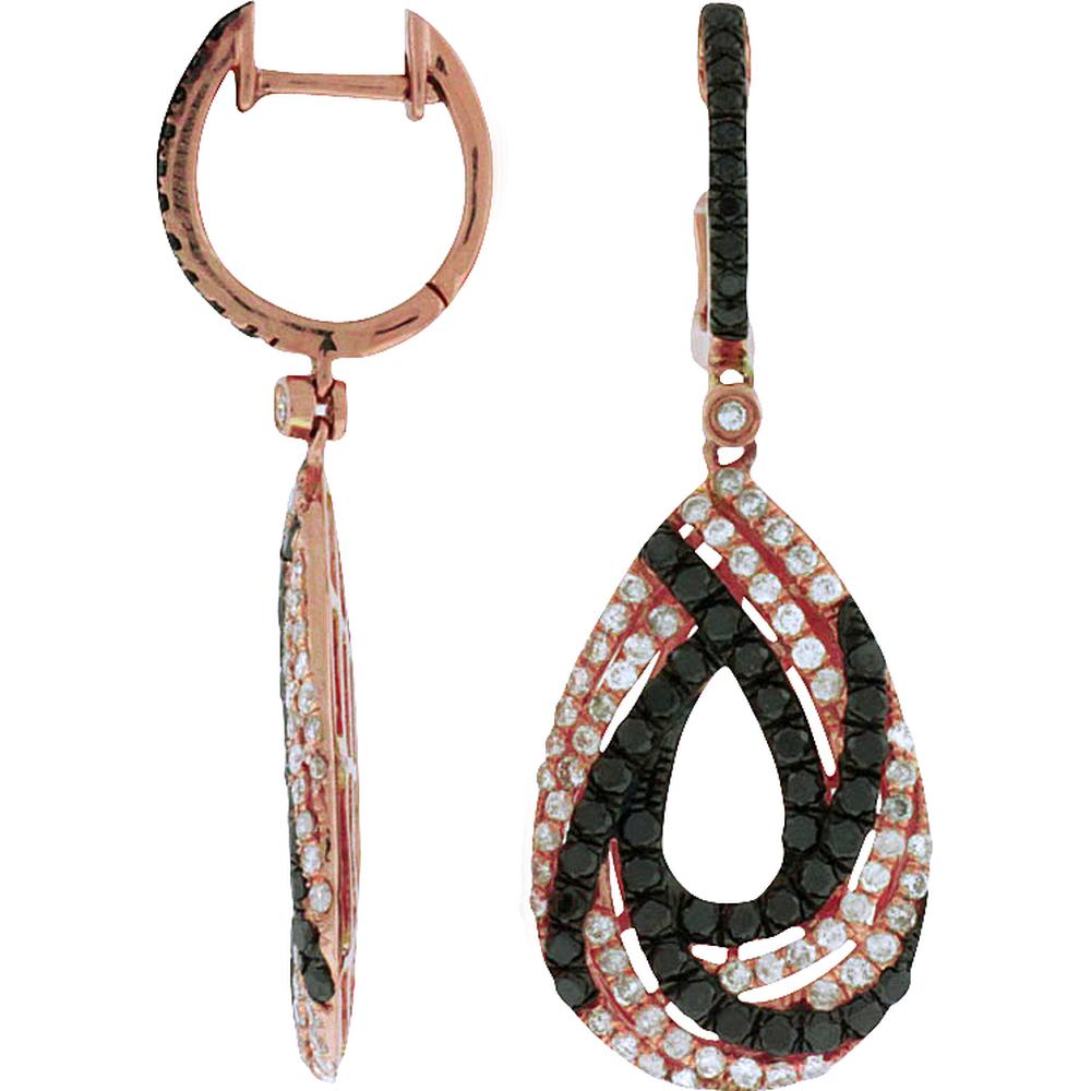 Royal 14K Rose Gold Diamond & Black Diamond Drop Earrings - 2.4 Total Carat Weight