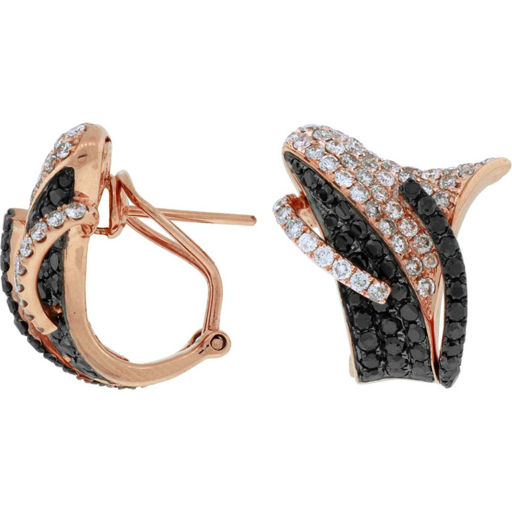 Royal 14K Rose Gold Diamond & Black Diamond Round Earrings - 3.20 Carat Total Diamond Weight