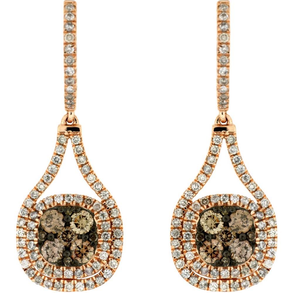 Royal 14K Rose Gold Diamond & Brown Diamond Drop Earrings - 1.90 Carat Total Diamond Weight