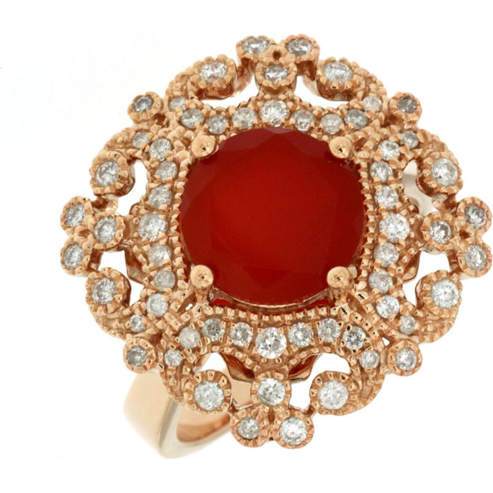 Royal 14K Rose Gold Diamond & Carnelian Halo Ring - 2.75 Carats Total Gem Weight