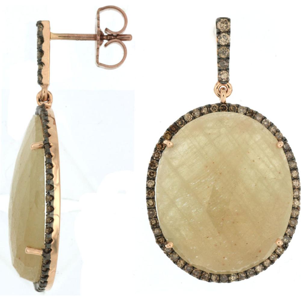 Royal 14K Rose Gold Diamond and Fancy Sapphire Earrings - 0.78 Carat Diamond, 26 Carat Fancy Sapphire Total Weight