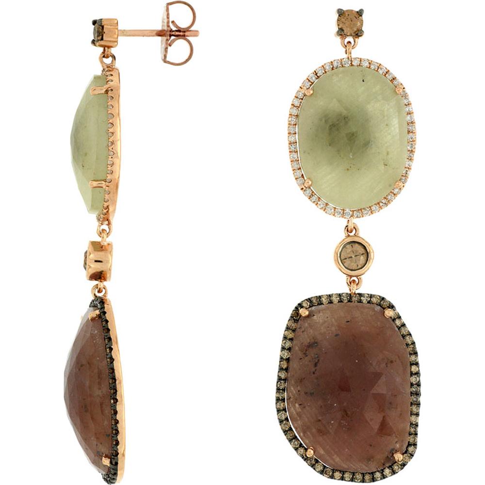 Royal 14K Rose Gold Diamond and Fancy Sapphire Earrings - 1.30 Carat Diamond, 42.00 Carat Fancy Sapphire