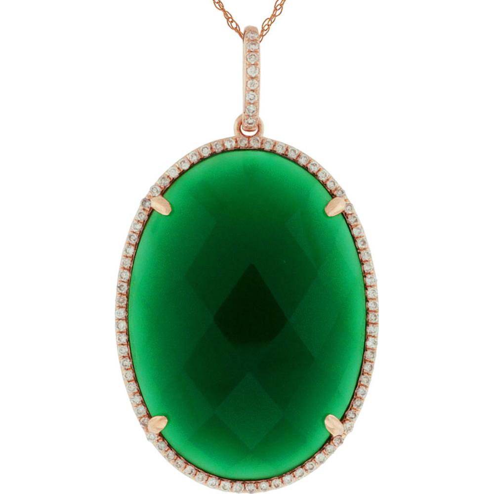 Royal 14K Rose Gold Diamond & Green Agate Oval Pendant - 0.25 Carat Total Diamond Weight