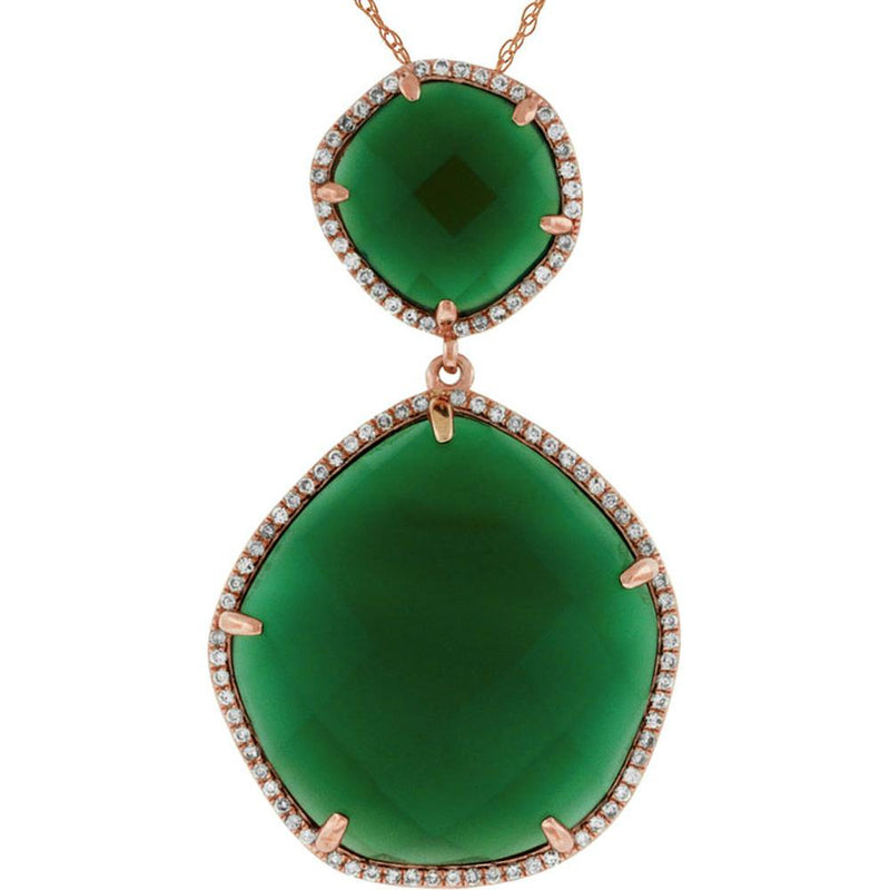 Royal 14K Rose Gold Diamond & Green Agate Pendant - Elegant Statement Piece