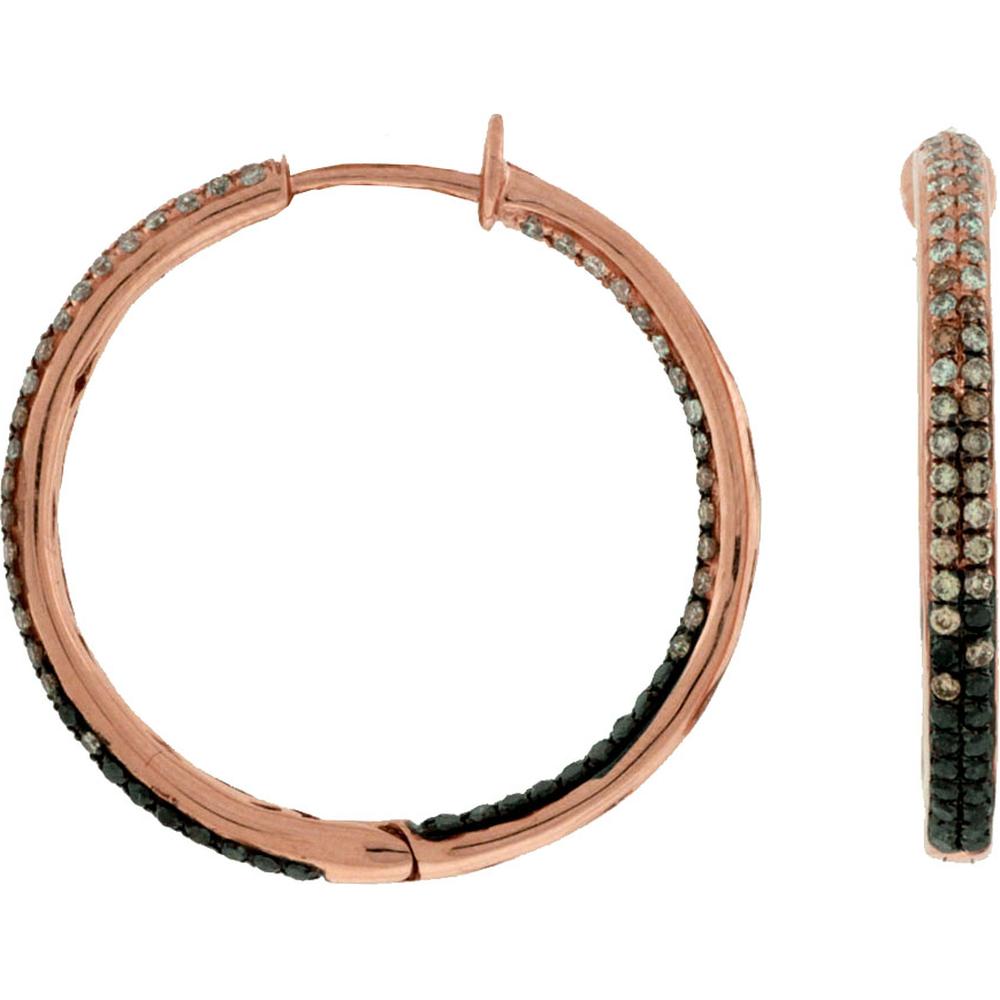 Royal 14K Rose Gold Diamond & Mixed Color Diamond Hoop Earrings - 1.70 Carat Total Diamond Weight