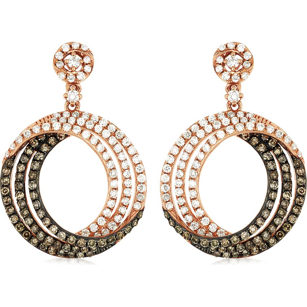 Royal 14K Rose Gold Diamond & Mocha Diamond Drop Earrings - 1.37 Carats Total Diamond Weight