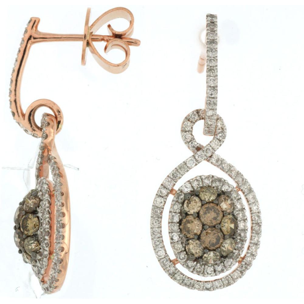 Royal 14K Rose Gold Diamond & Mocha Diamond Earrings - 1.24 Carat Total Diamond Weight