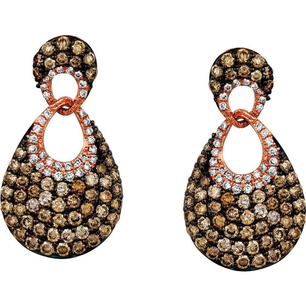 Royal 14K Rose Gold Diamond & Mocha Diamond Earrings - 1.89 Carat Total Diamond Weight