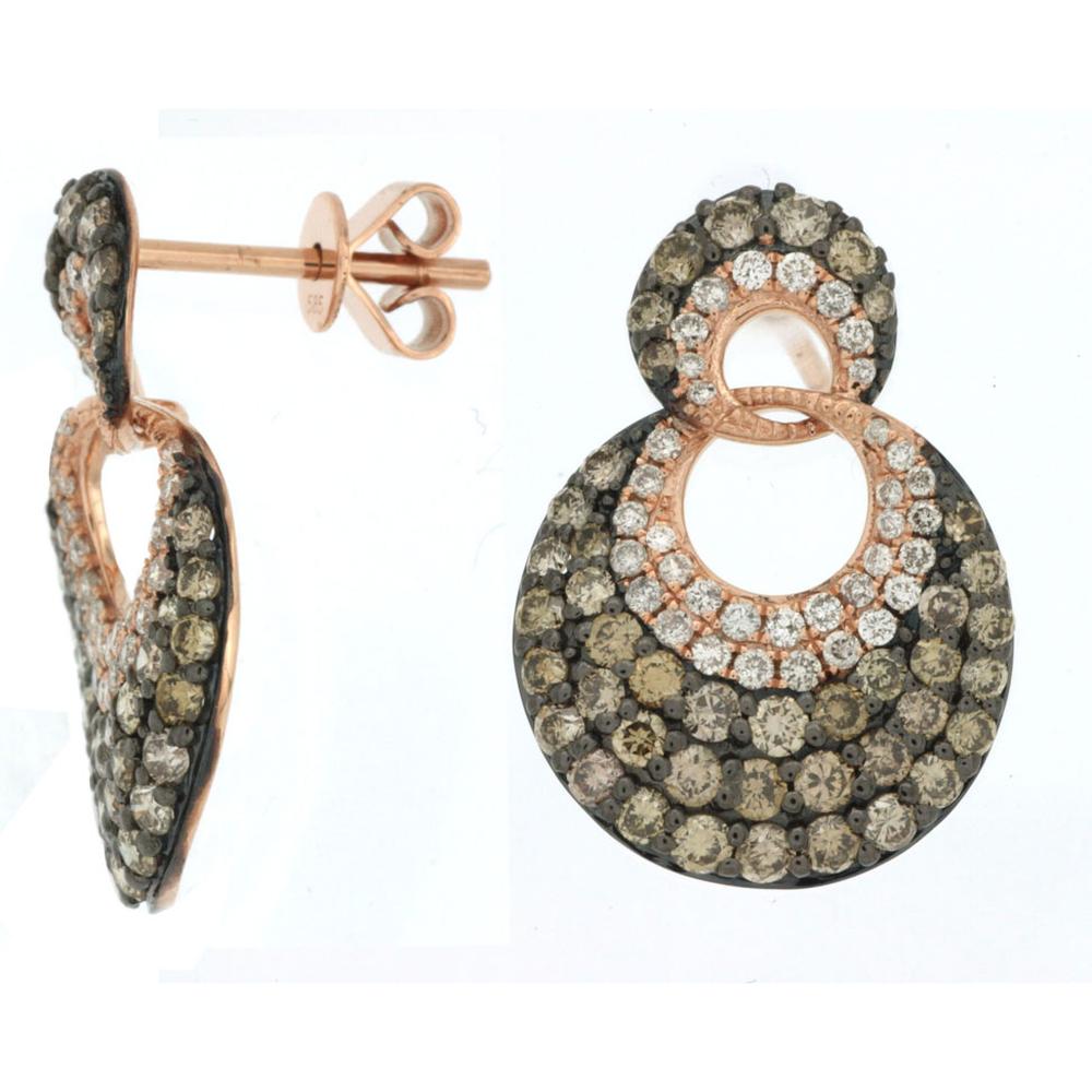 Royal 14K Rose Gold Diamond & Mocha Diamond Earrings - 1.95 Carat Total Diamond Weight
