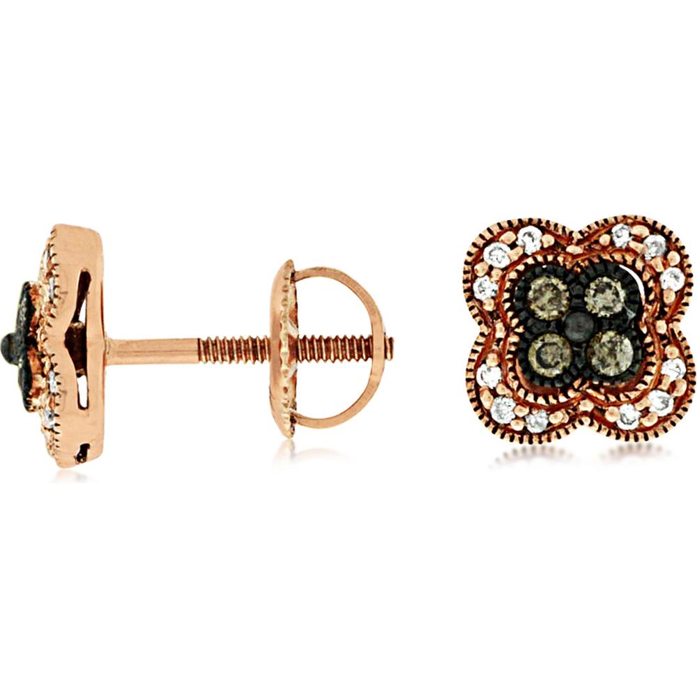 Royal 14K Rose Gold Diamond & Mocha Diamond Floral Oval Earrings - 0.25 Carat Total Diamond Weight