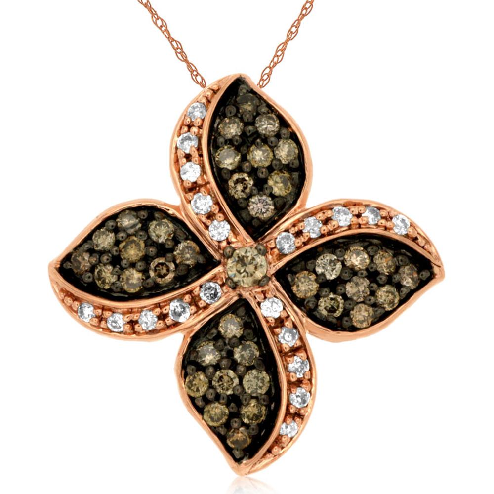 Royal 14K Rose Gold Diamond & Mocha Diamond Flower Pendant Necklace