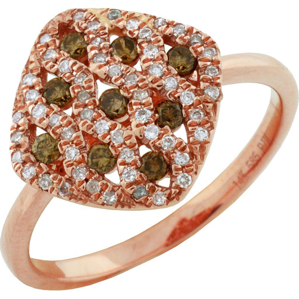 Royal 14K Rose Gold Diamond & Mocha Diamond Halo Ring - 0.16 Carat Total Diamond Weight