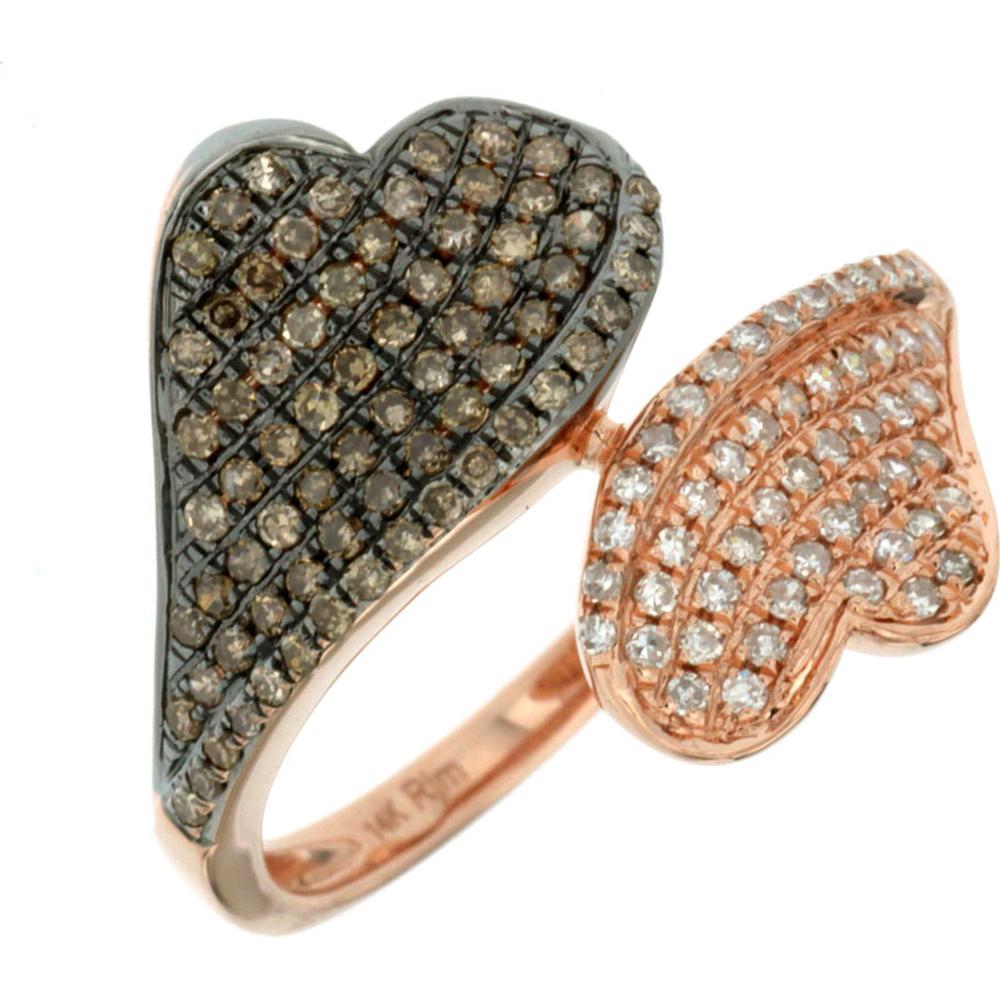 Royal 14K Rose Gold Diamond & Mocha Diamond Heart Ring - 0.53 Carats Total Diamond Weight