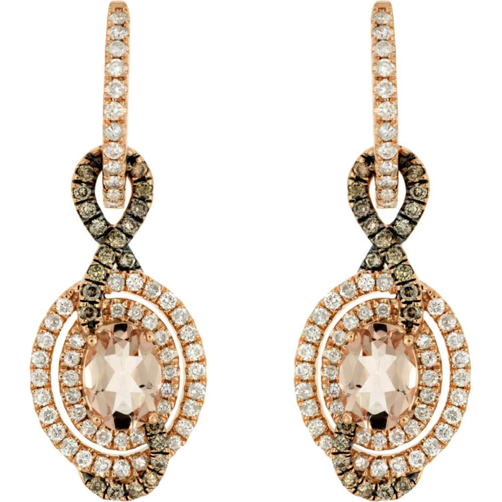 Royal 14K Rose Gold Diamond & Morganite Oval Earrings - 1.35 Carat Morganite