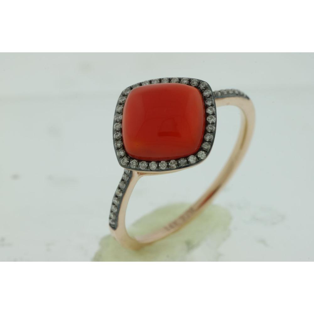 Royal 14K Rose Gold Diamond & Red Agate Cushion Cut Ring - 0.14 Carat Total Diamond Weight