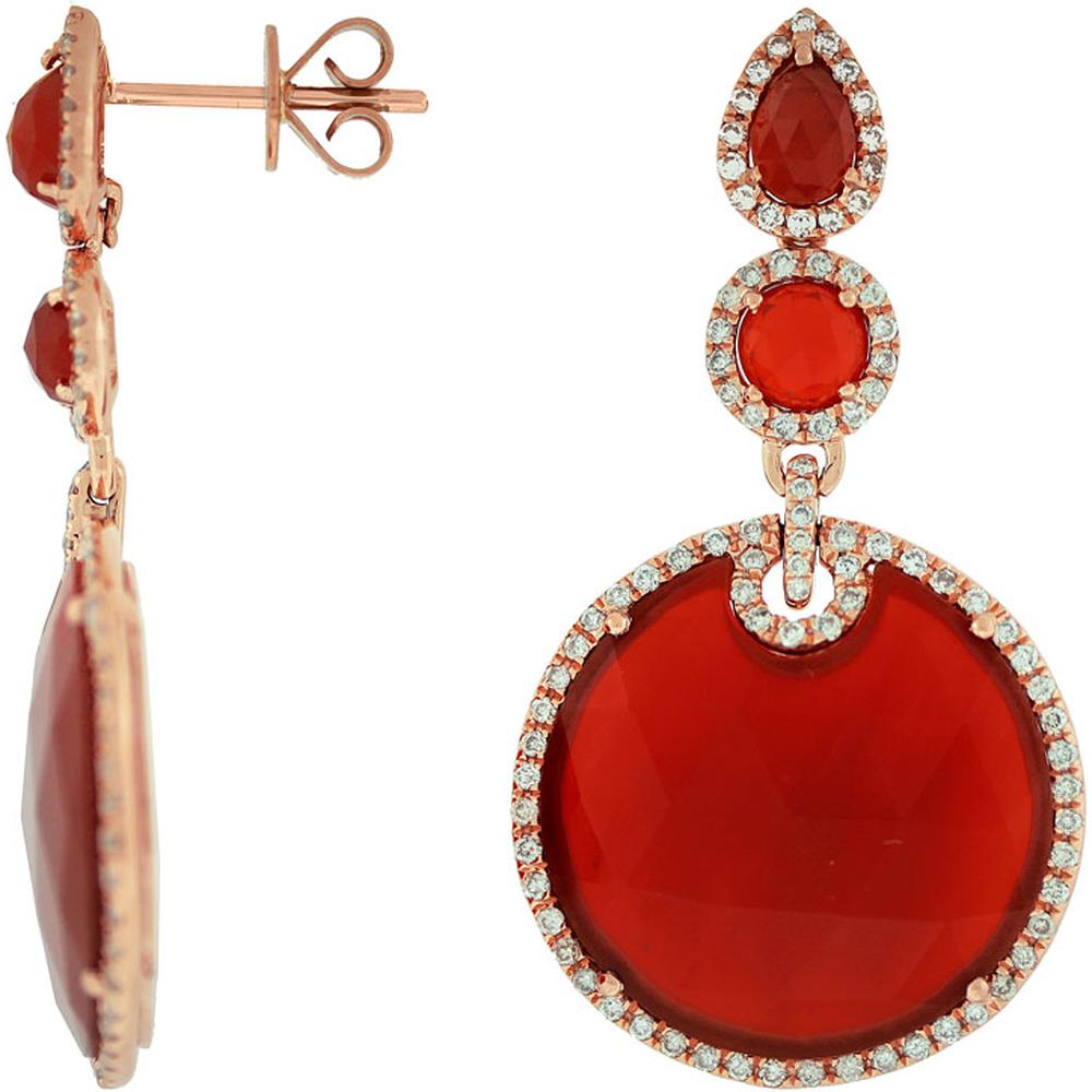 Royal 14K Rose Gold Diamond & Red Agate Earrings - Exquisite Vibrancy