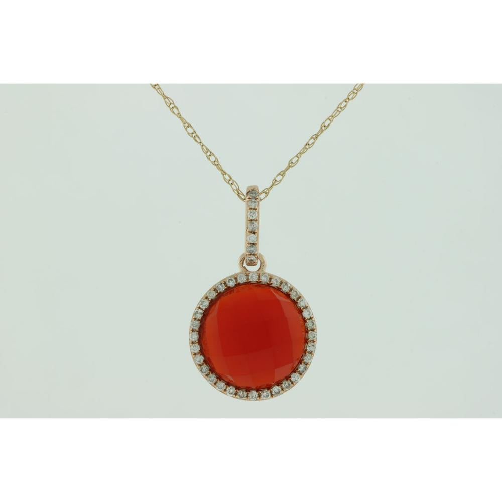 Royal 14K Rose Gold Diamond & Red Agate Pendant - Elegant Romance