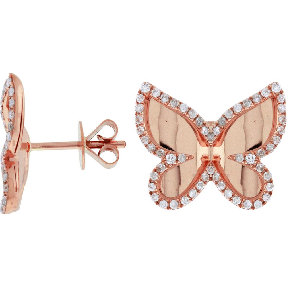 Royal 14K Rose Gold Diamond Butterfly Earrings - 0.38 Carat Total Diamond Weight