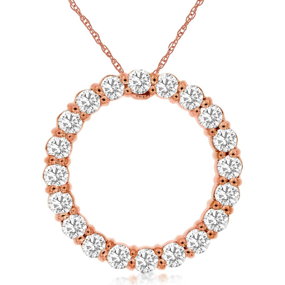 Royal 14K Rose Gold Diamond Circle Pendant - 1.00 Carats Total Diamond Weight