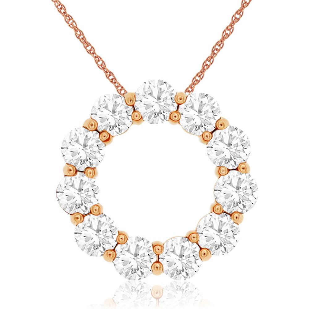 Royal 14K Rose Gold Diamond Circle Pendant - 2.10 Carat Total Diamond Weight