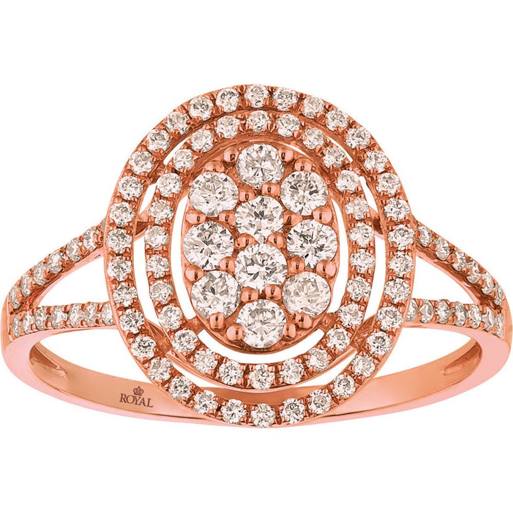 Royal 14K Rose Gold Diamond Cluster Ring with Pave Set Round Diamonds - 0.61 Carats Total Diamond Weight