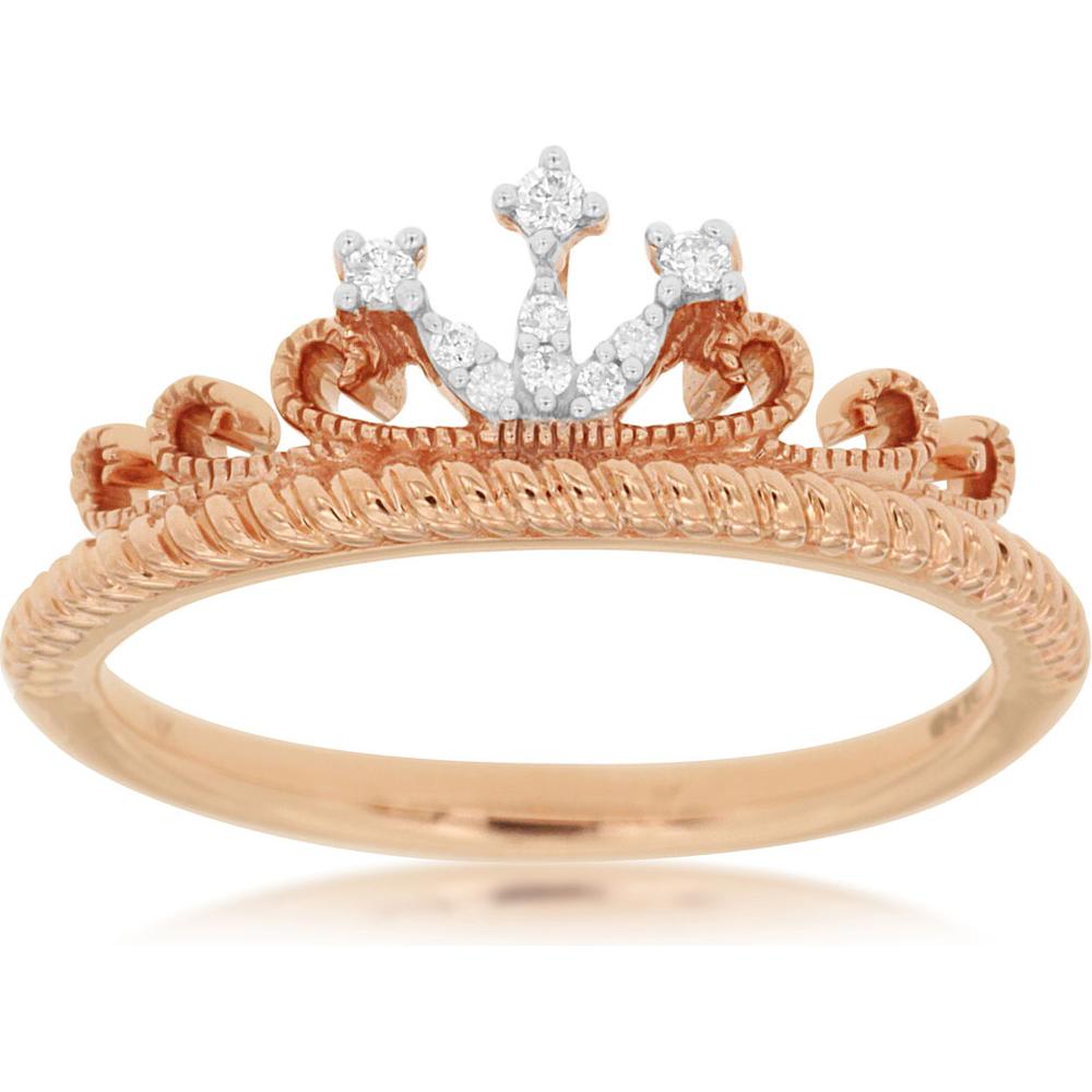 Royal 14K Rose Gold Diamond Crown Ring - 0.05 Carat Total Diamond Weight