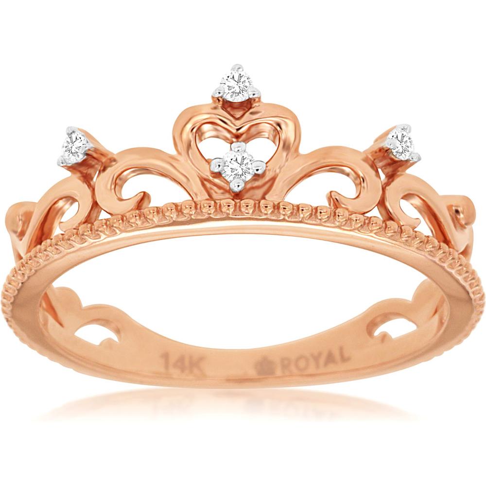Royal 14K Rose Gold Diamond Crown Ring - Regal Elegance for Modern Queens