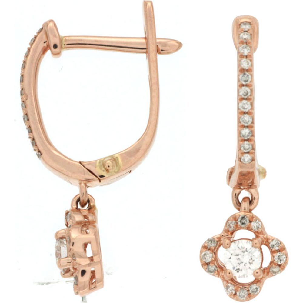 Royal 14K Rose Gold Diamond Drop Earrings with Floral Design - 0.32 Carats Total Diamond Weight