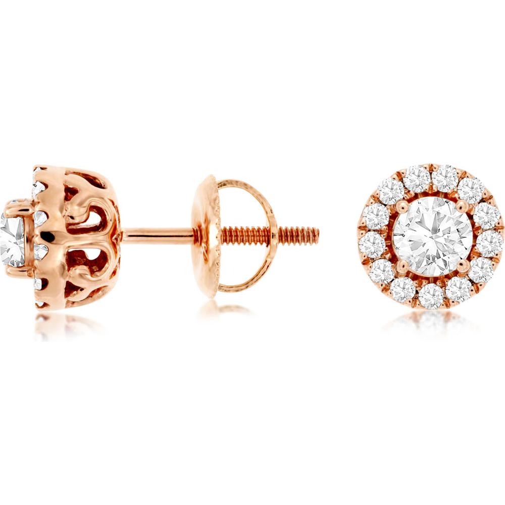 Royal 14K Rose Gold Diamond Earrings - 0.75 Carat Total Diamond Weight