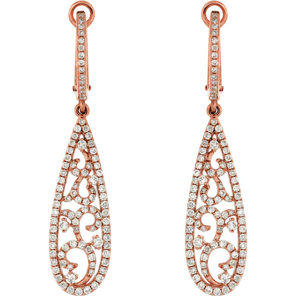 Royal 14K Rose Gold Diamond Earrings - 0.90 Carat Total Diamond Weight