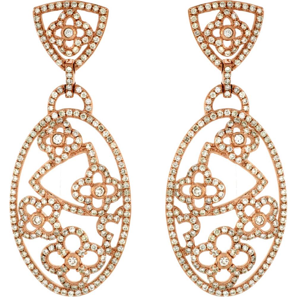 Royal 14K Rose Gold Diamond Earrings - 2.12 Carat Total Diamond Weight
