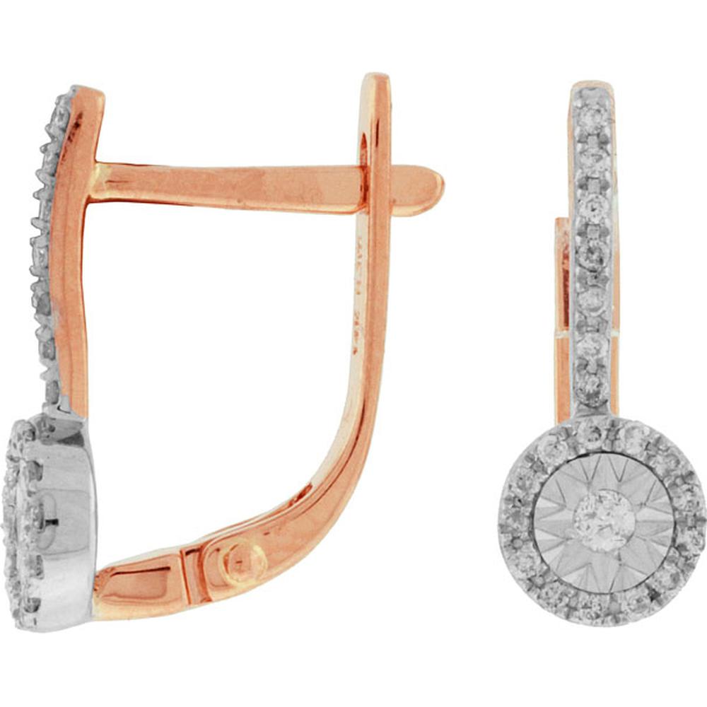 Royal 14K Rose Gold Diamond Earrings with Round and Baguette Diamonds - 0.18 Carat Total Diamond Weight