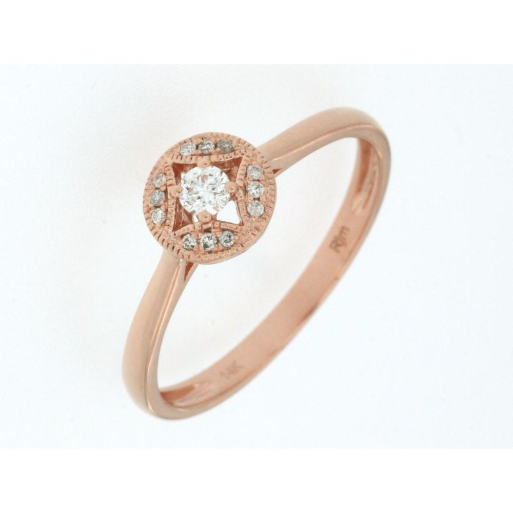 Royal 14K Rose Gold Diamond Halo Ring with Milgrain Detail - 0.12 Carats Total Diamond Weight