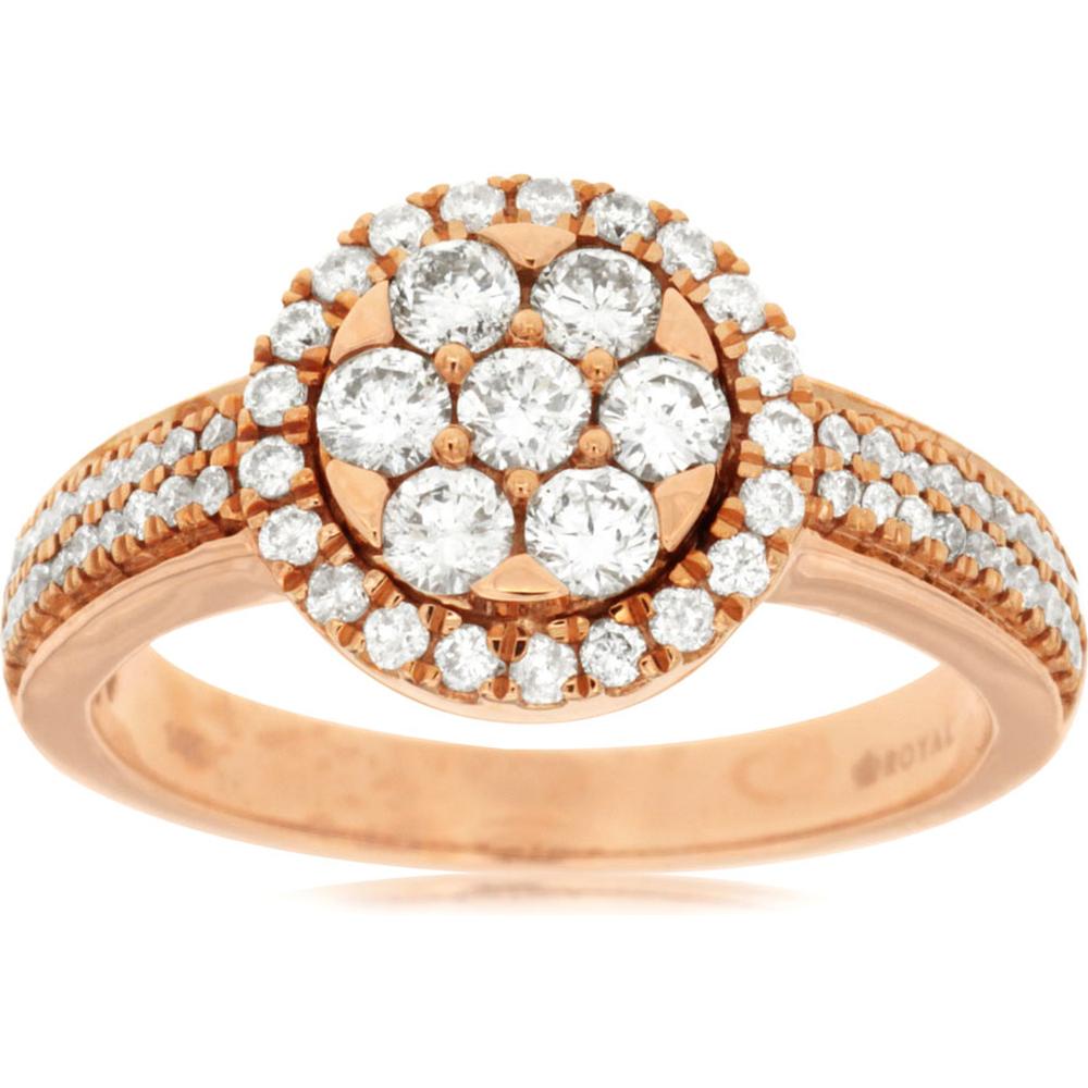 Royal 14K Rose Gold Diamond Halo Ring with Milgrain Detail - 0.85 Carats Total Diamond Weight