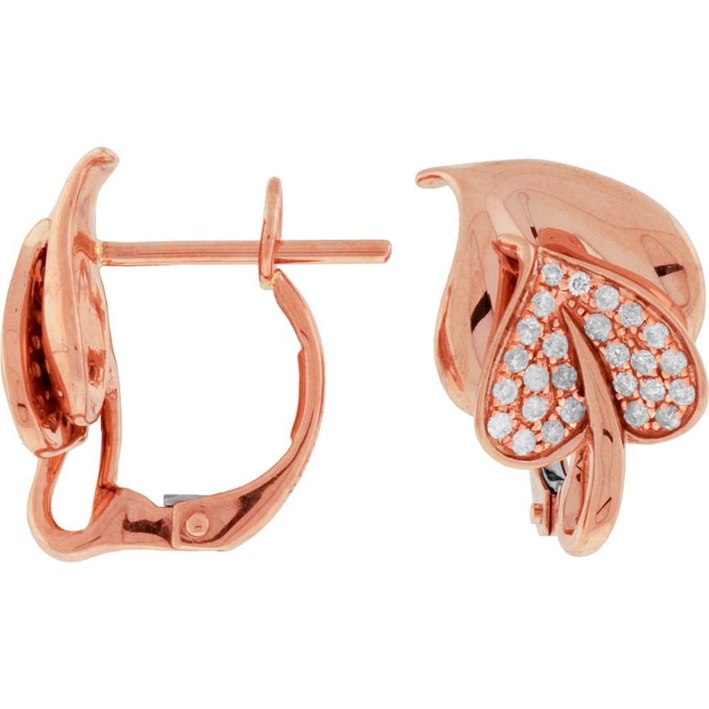 Royal 14K Rose Gold Diamond Heart Leaf Earrings - 0.20 Carat Total Diamond Weight