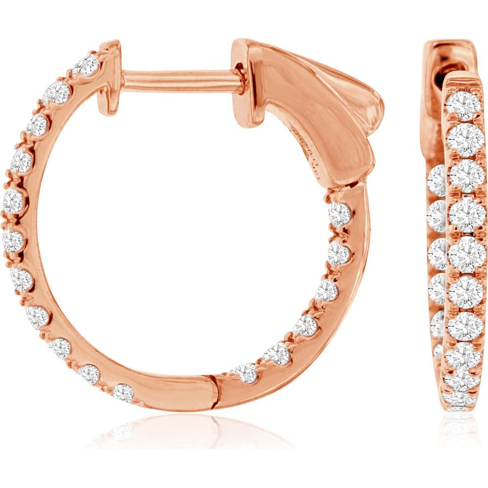 Royal 14K Rose Gold Diamond Hoop Earrings - 0.50 Carats Total Diamond Weight