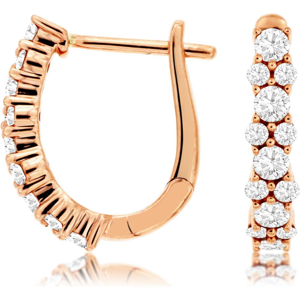 Royal 14K Rose Gold Diamond Hoop Earrings - 0.75 Carats Total Diamond Weight