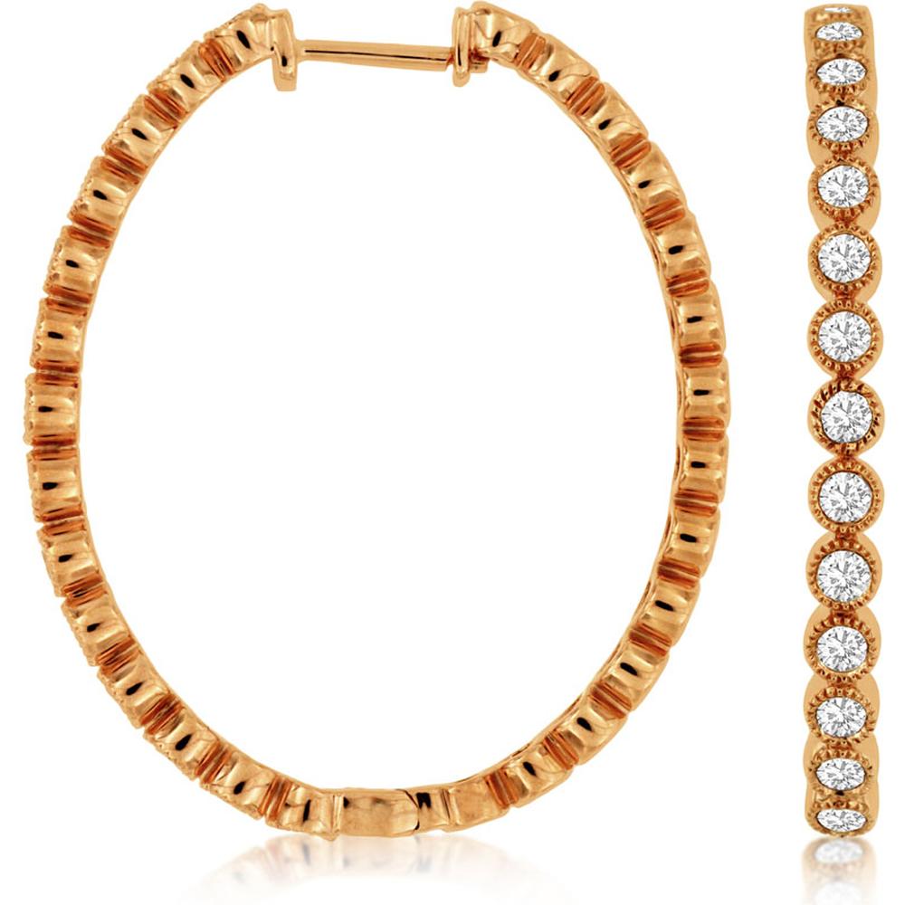 Royal 14K Rose Gold Diamond Hoop Earrings - 1.00 Carat Total Carat Weight