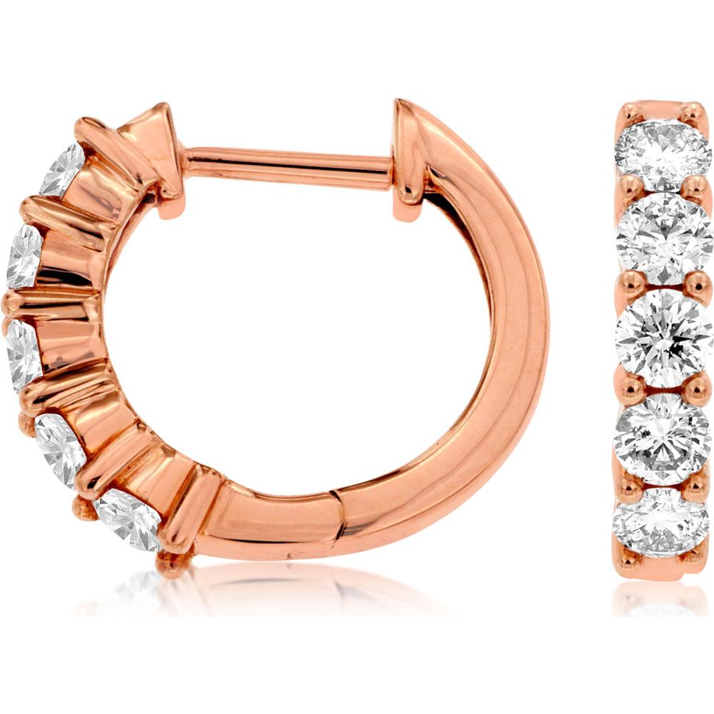 Royal 14K Rose Gold Diamond Hoop Earrings - 1.00 Carat Total Diamond Weight